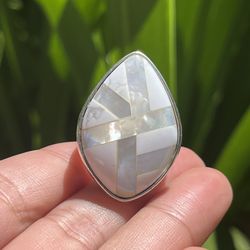 Size Sterling Silver Chunky Mother Of Pearl Ring 