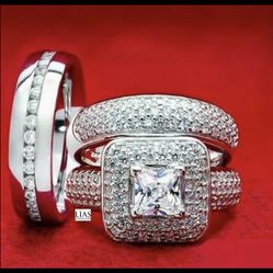 New 18k White Gold Wedding Ring Set His And Hers 
