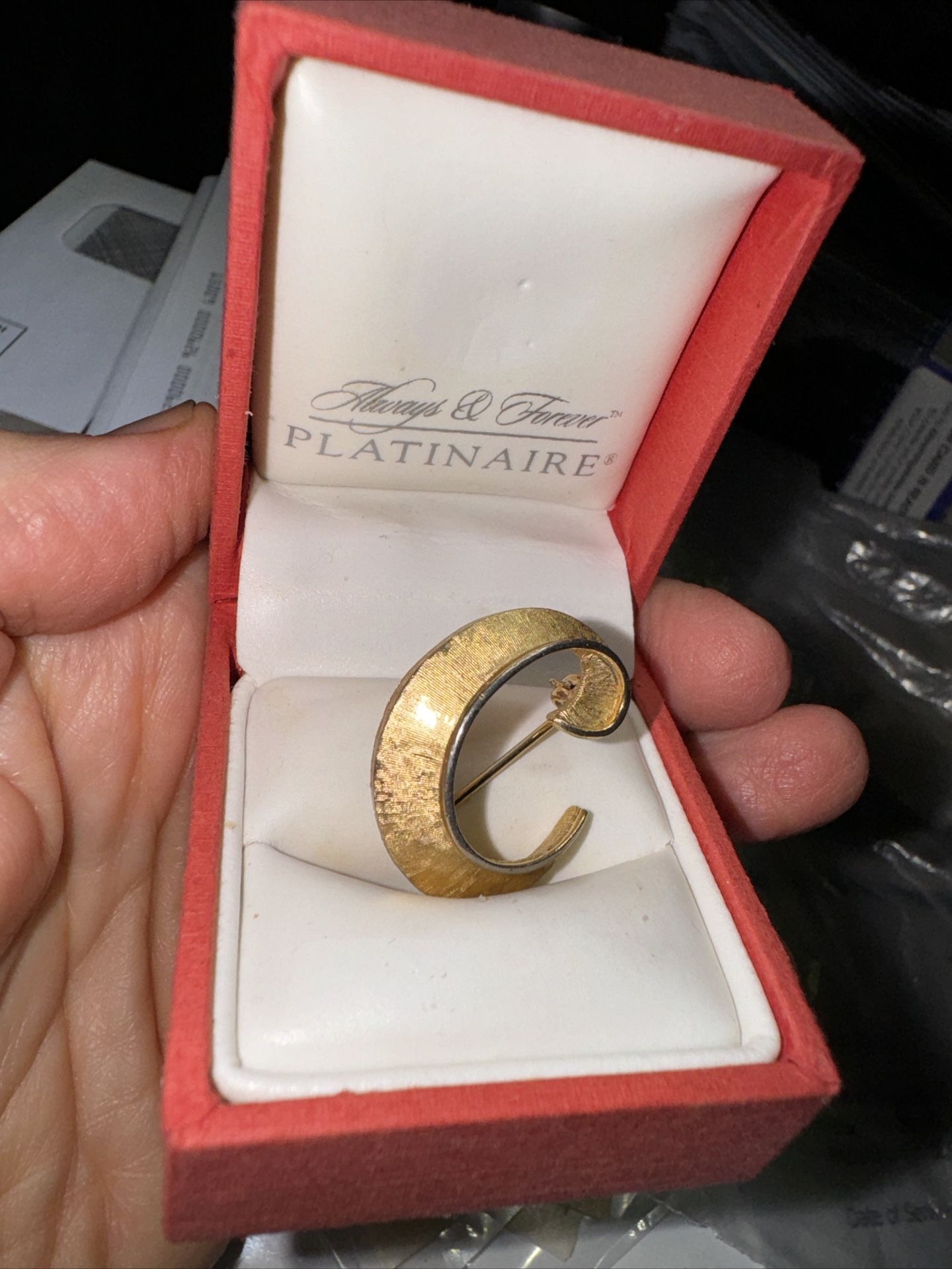 Crown Trifari Vintage C Monogram Pin Brooch 2 1/2 X