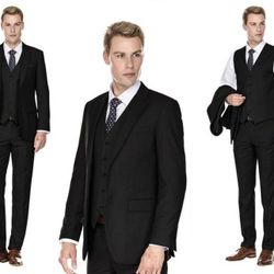 Men's Premium Black Slim Fit 3 Piece Suit Size 36S X 30W