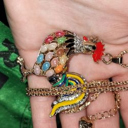 Betsey Johnson Rhinestone Rooster Necklace NWT And Box