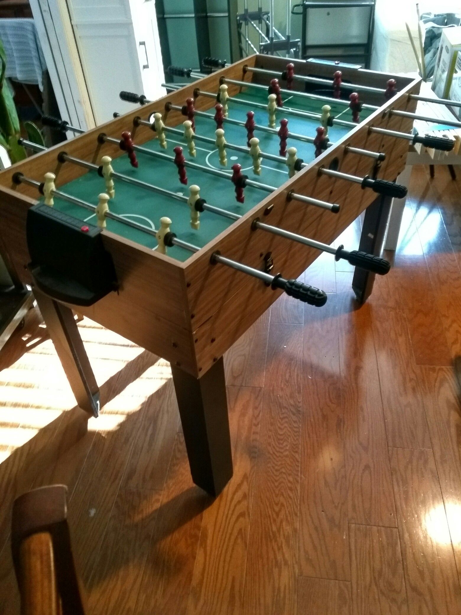 Foosball and hockey table.