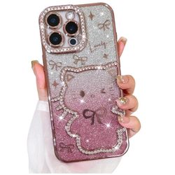 Glitter Case for iPhone 16 Pro Max, Cute 3D Cat Pattern