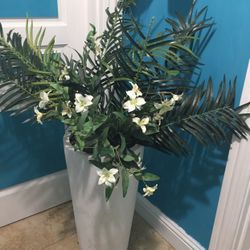 dramatic 28" stone planter With Silk Flowers