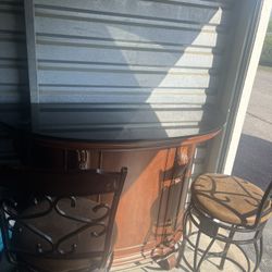 Cherry Wood Nostalgia Bar And Two Bar Stools