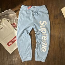 Supreme Satin Applique Sweatpants Blue