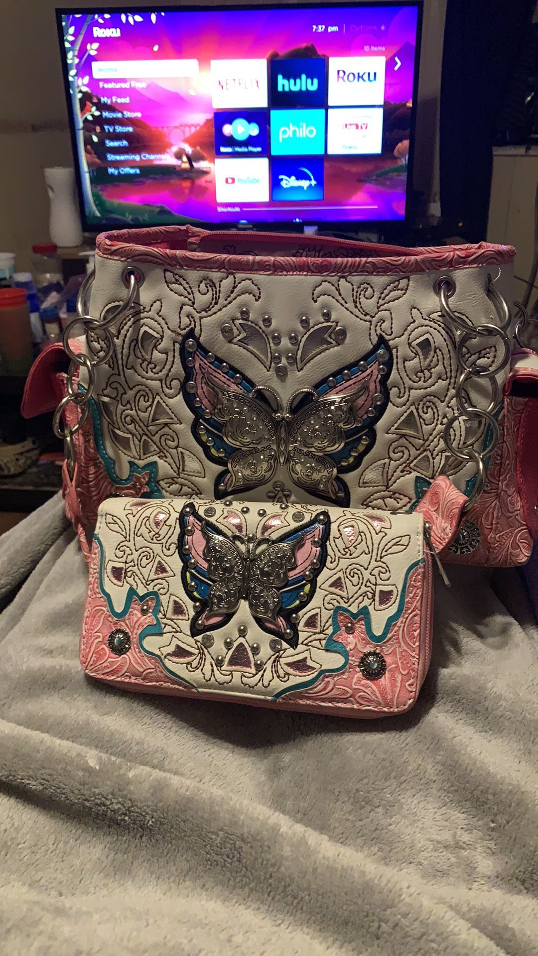 Pink Butterfly Purse With Matching Wallet 