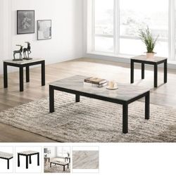 3PC OCCASIONAL SET FINISH: WHITE FAUX MARBLE/ BLACK NEW IN BOX ☎️ 1714586,2564