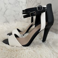 White Black  Colorblock  Strap Stilettos Ankle Strap Heels Sandals Sz9