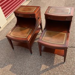 Pair Of Leather Top End Tables
