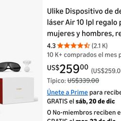 Ulike Air 10 IPL Laser Hair Removal Device, a gift for women and men, offers permanent hair reduction with virtually painless treatment, dual lights, 