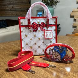 Brighton Celebrate VIP Women’s Clear Red Trim Tote Bag and Pouch Sets Included