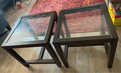 Brown Square Side Tables Glass Top