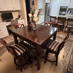 Solid Wood High Dining Table With 4 Chairs 