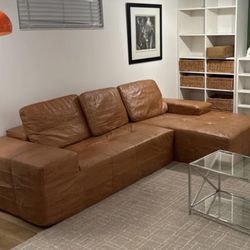 New Modular Deep Seat Faux Wax Leather Modern L-shaped Sectional Sofa In Light Brown