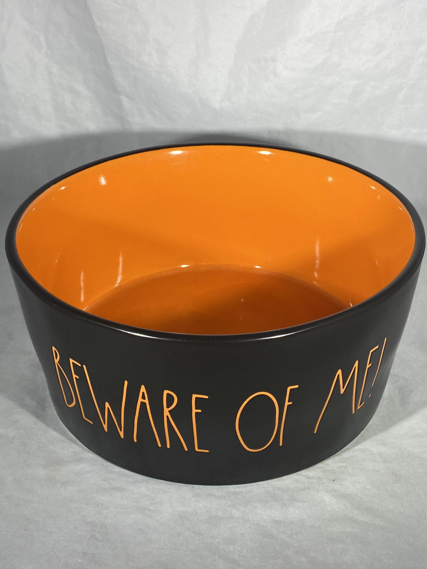 Rae Dunn Halloween Dog Bowl ~ BEWARE OF ME! ~ XL 8in ~ Ceramic (Black & Orange)