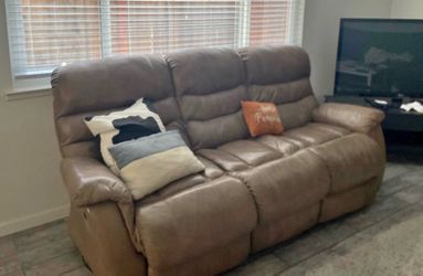 Brown Leather Reclining Sofa