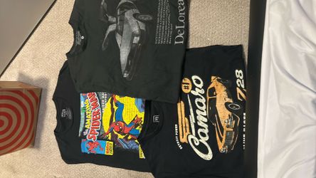 Graphic tees- marvel spiderman size M, and two car tees both L