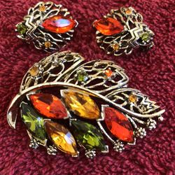 Beautiful Fall Colors.  Brooch And Earring Set