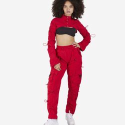 Smoke Rise Bolero Jacket and Pants Set Women's Size M Red