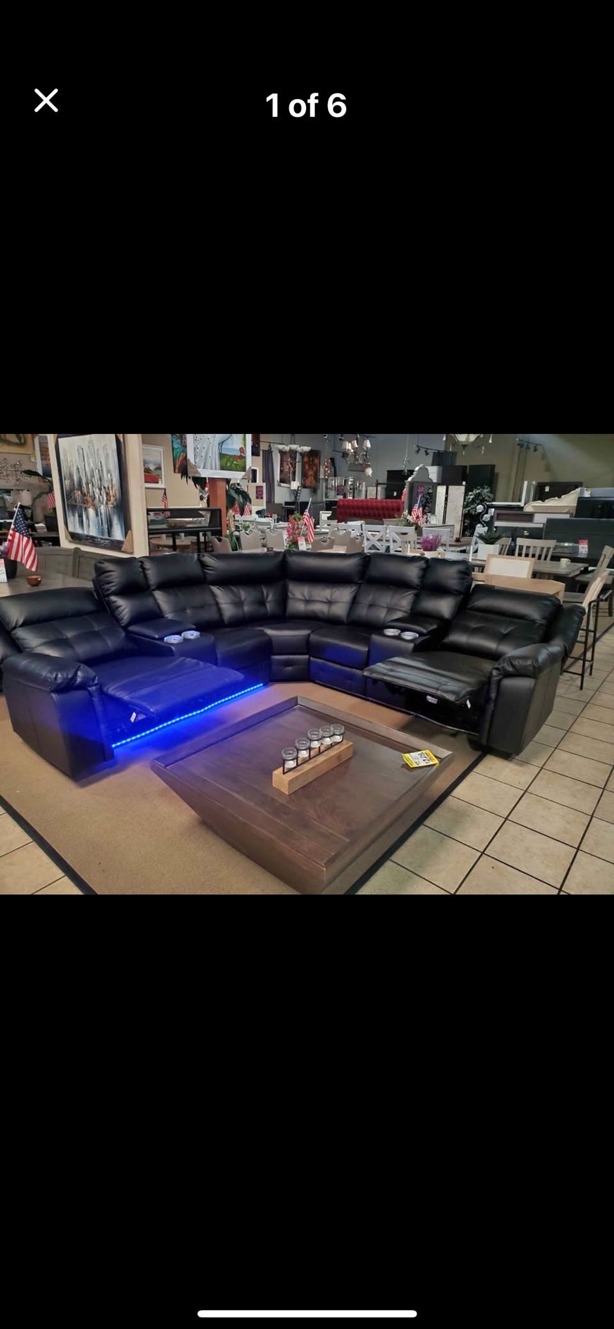 Black LED Leather Reclining Sectionals
