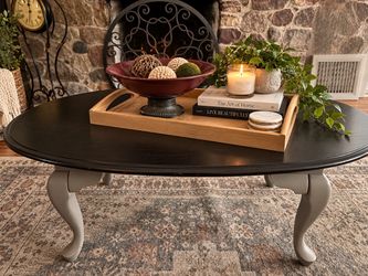 Queen Anne Oval Coffee Table Black and Gray