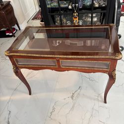 Louis XV Style Mahogany Curio Display Table With Bronze Mounts. 43” wide , 24 “ depth, 29 “ high