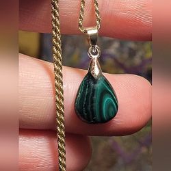 Natural Malachite Pear Cut Pendant - 17mm - Beautiful Jewelry - Polished Stone
