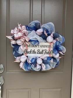 Dodger inspired-Red White Blue Baseball Wreath