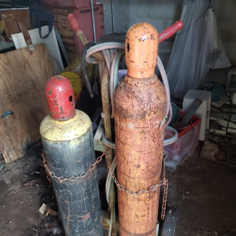 Oxygen And Asyaline Tanks With Stand And Set Of Gagues