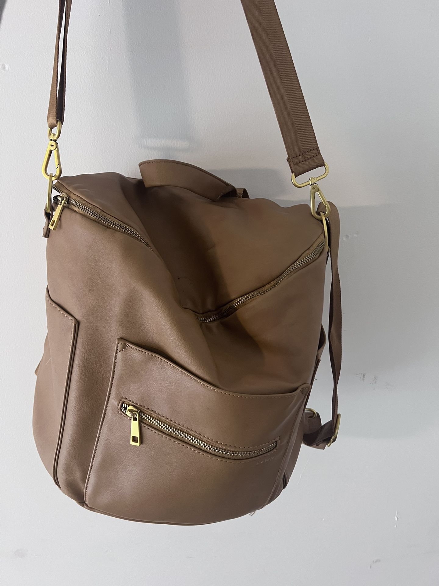 Fawn Brown Leather Diaper Bag
