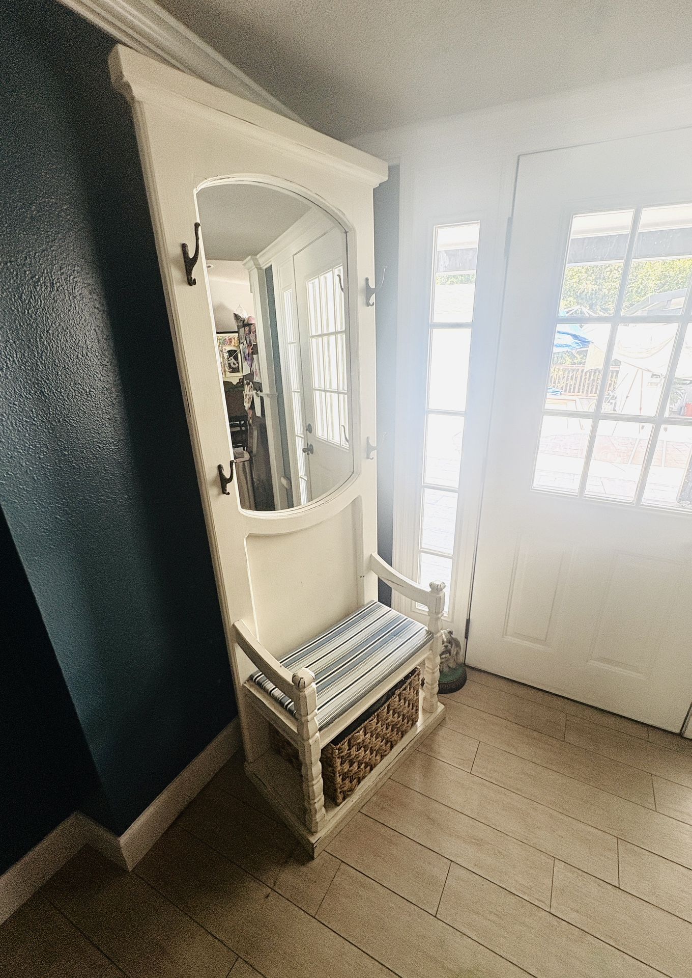 Antique- Hall Tree With Bench And Mirror