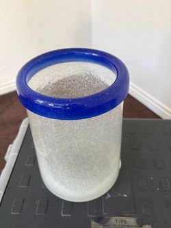 Frosted Glass Tumbler with Blue Rim