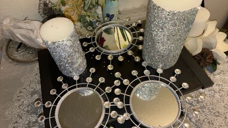 ✨ Glam Mirrored Wall Decor Set + Sparkle Pillar Candles ✨