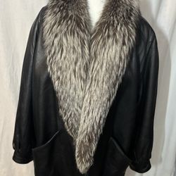 Genuine Leather Coat With Fox Fur Collar