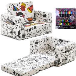Kids Couch, Novelty Graffi DIY Toddler Chair Toddler Kids Baby Couches Sofa That Fold Out w/Random Doodle Pattern, Kids Chairs Comfy Toddler for Boys 