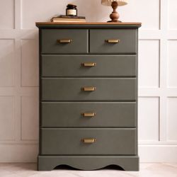 Tall Chest of drawers / Dresser – Deep Green w/ Custom Wood Top