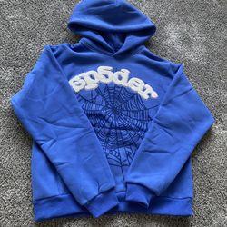 blue sp5der hoodie with rinstons