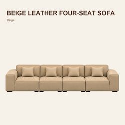 Beige Leather Four-Seat Sofa – Beige