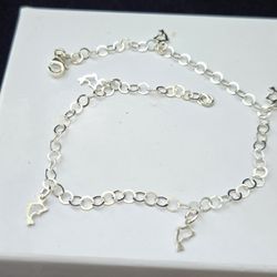 Sterling Silver Dolphin Charm Anklet 