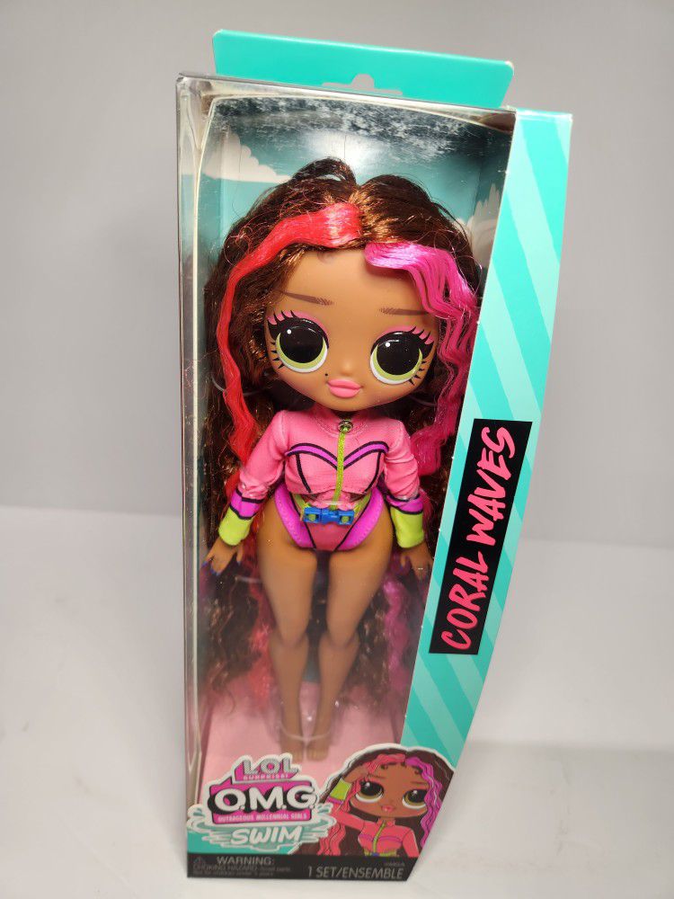 LOL Surprise OMG Swim Coral Waves  Fashion Doll 9" Posable Pink Hair BRAND NEW!!