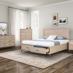 Brand New Light Wood Modern 4pc Queen Bedroom Set