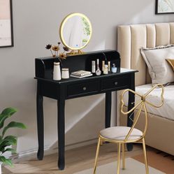 Small Writing Desk with Removable Hutch, 2-Tier Vanity Table 