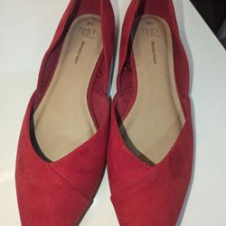 New Red Suede Ballet Flats