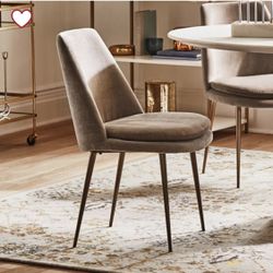 West Elm Finley chair in distressed velvet grey and brushed brass legs