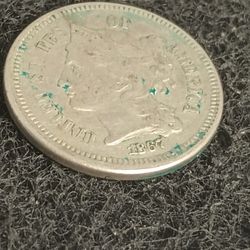 1867 United States 3 Cent Nickel