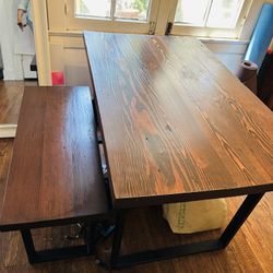 Real solid wood table with bench
