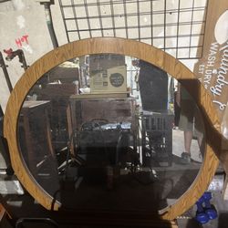 Round Wooden Mirror With Base 
