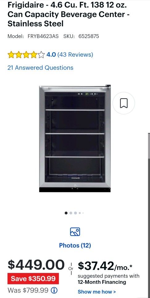 Frigidaire | Beverage / Wine Stainless Steel Fridge | Small Dorm Refrigerator