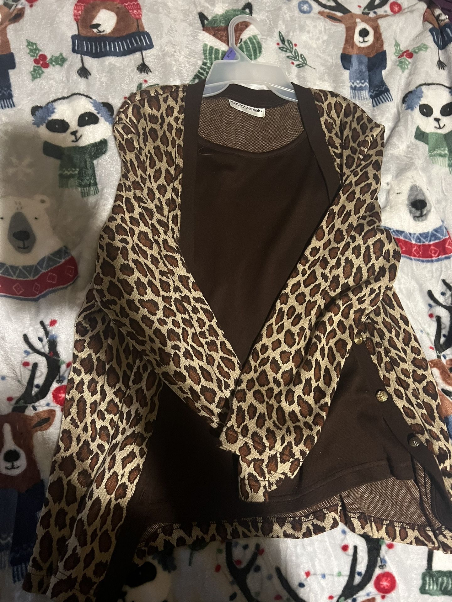 Animal Print Cardigan Connected With Tank Top